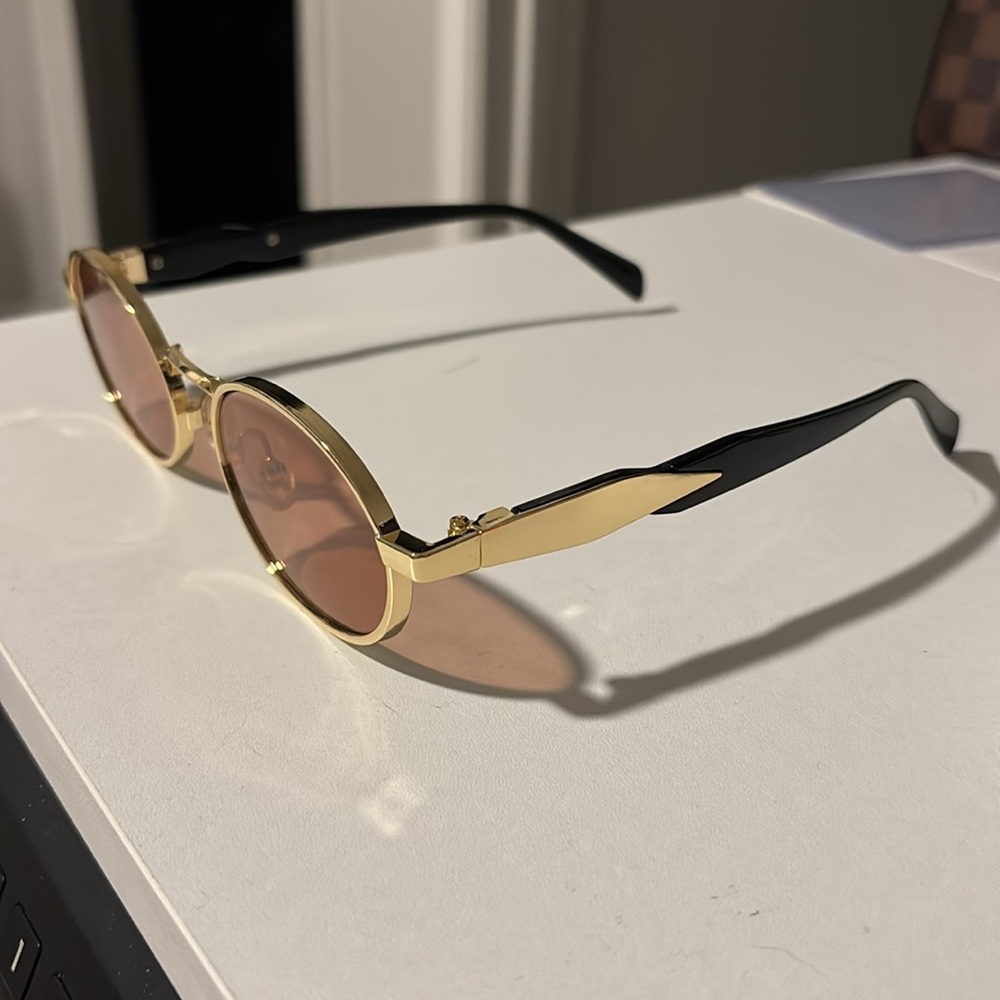 Pink and Gold Oval Shaped Sunglasses - Picture 3 of 6